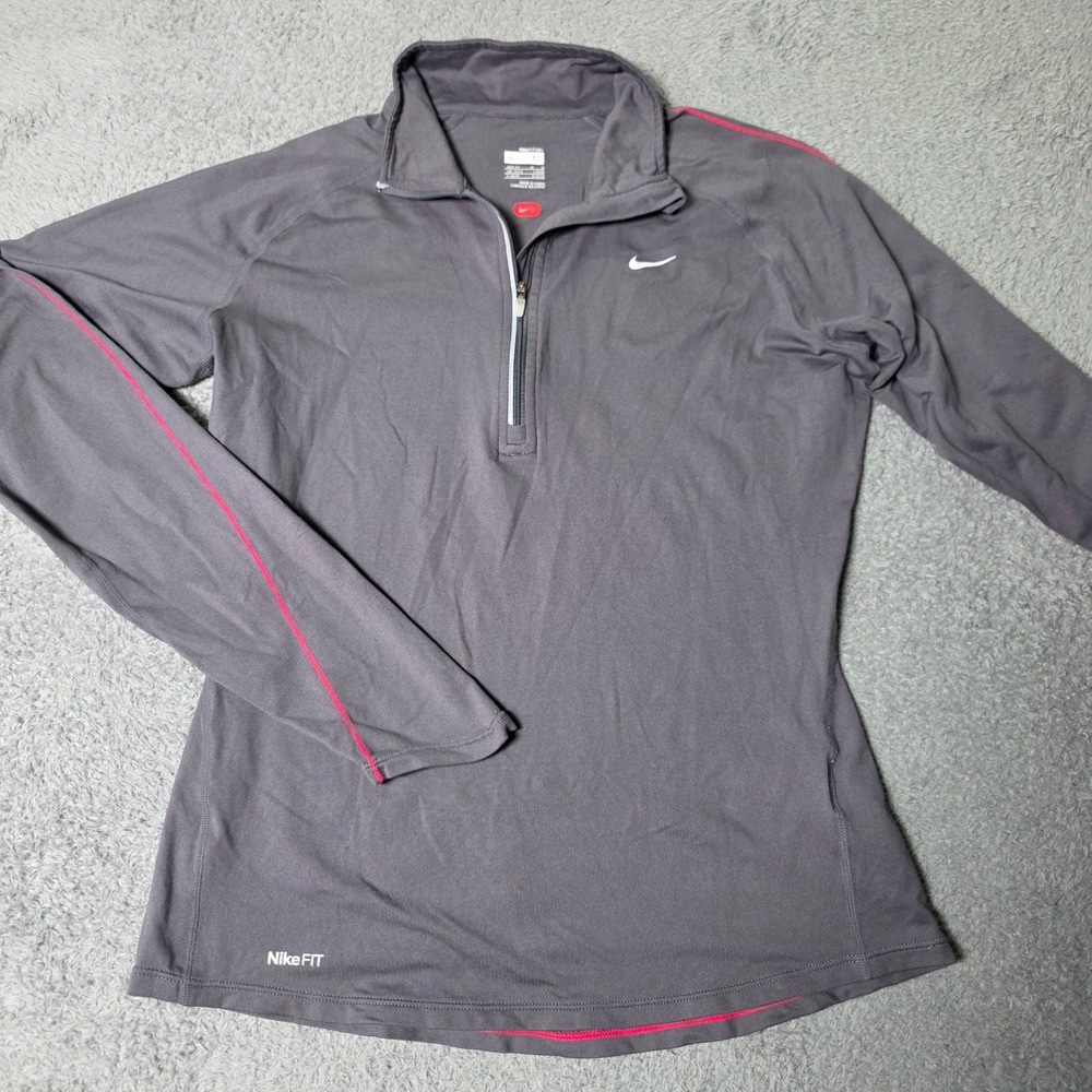Nike Womens M Quarter Zip Pullover Gray Pink NikeFIT Dry Running Top 6941